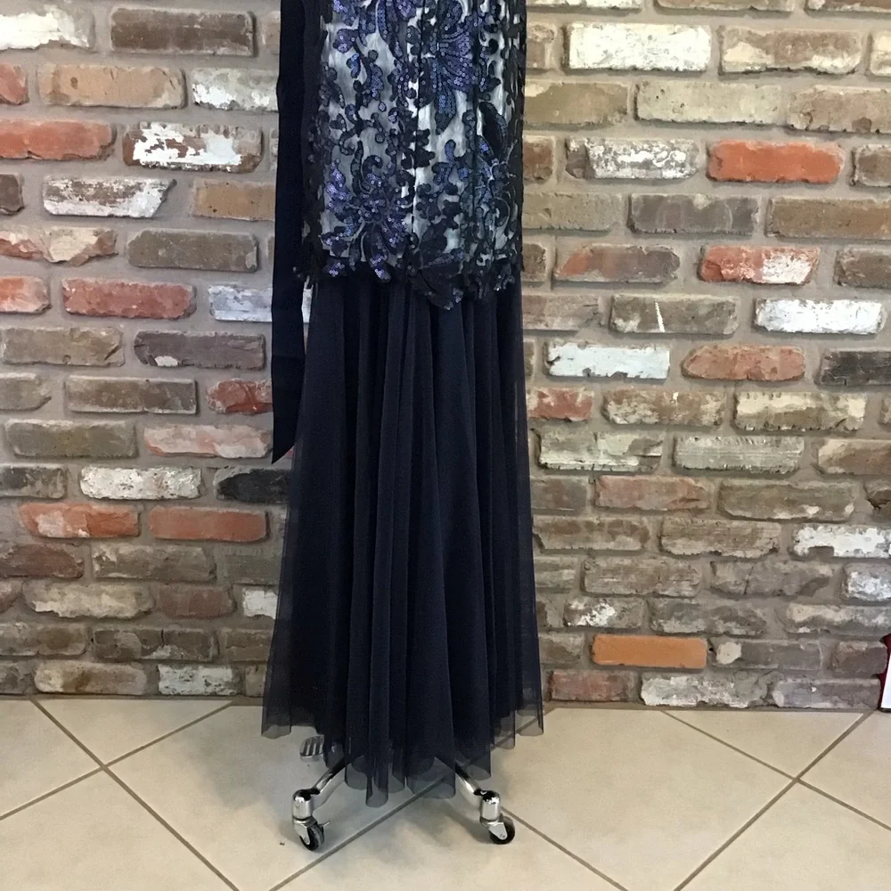 Tadashi Shoji Navy and White Lace Maxi Dress - Picture 7 of 10